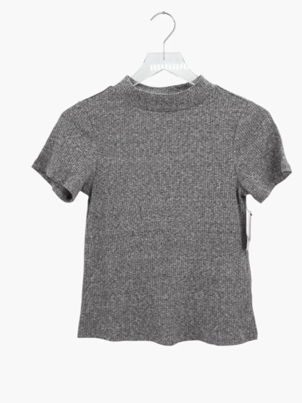 BP Ribbed Mock Neck Top Womens XS Gray Short Sleeve Stretch